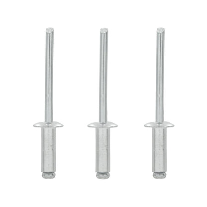 Tres remaches ciegos pop de aluminio 3/16" plateados para unión de láminas y metal