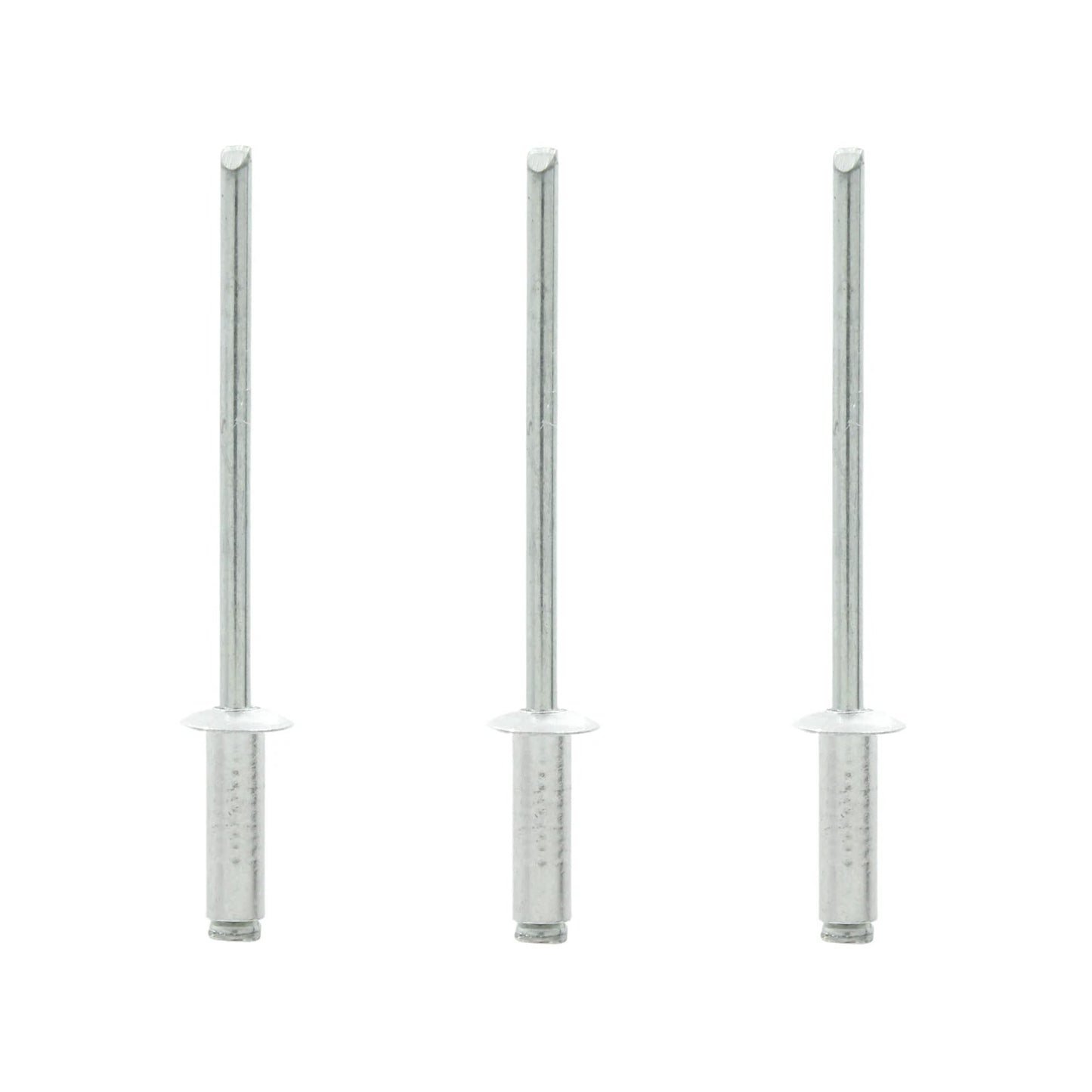 Tres remaches pop de aluminio plateados 1/8x1/4 pulgadas, para fijación en trabajos de ferretería