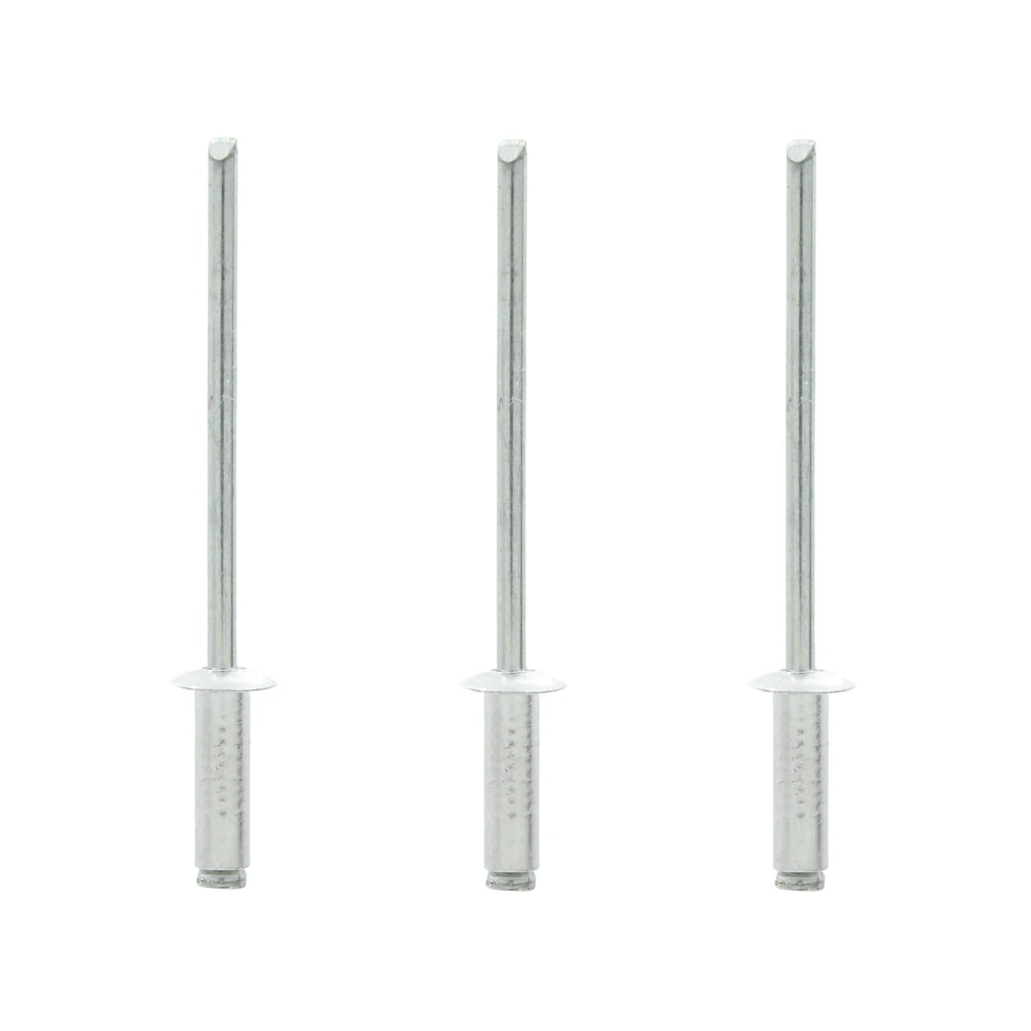 Tres remaches pop de aluminio plateados 1/8x1/4 pulgadas, para fijación en trabajos de ferretería