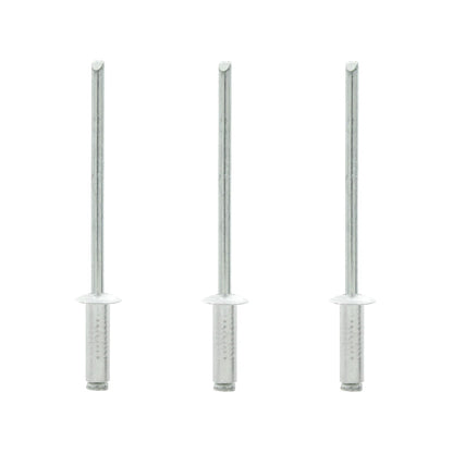 Tres remaches pop de aluminio plateados 1/8x1/4 pulgadas, para fijación en trabajos de ferretería