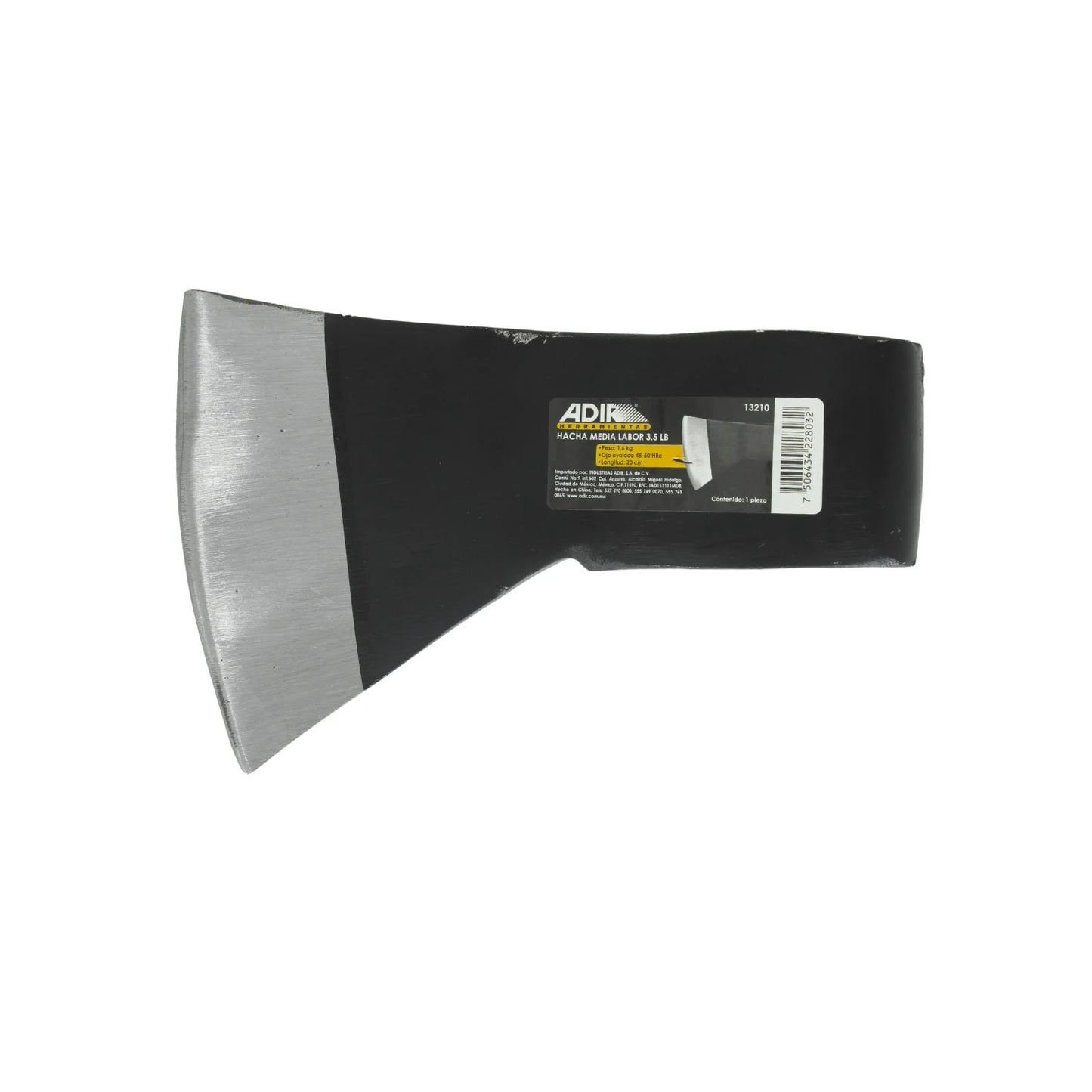 Hacha Adir media labor 3.5 lb negra y plateada sin mango para corte de madera, modelo 13210