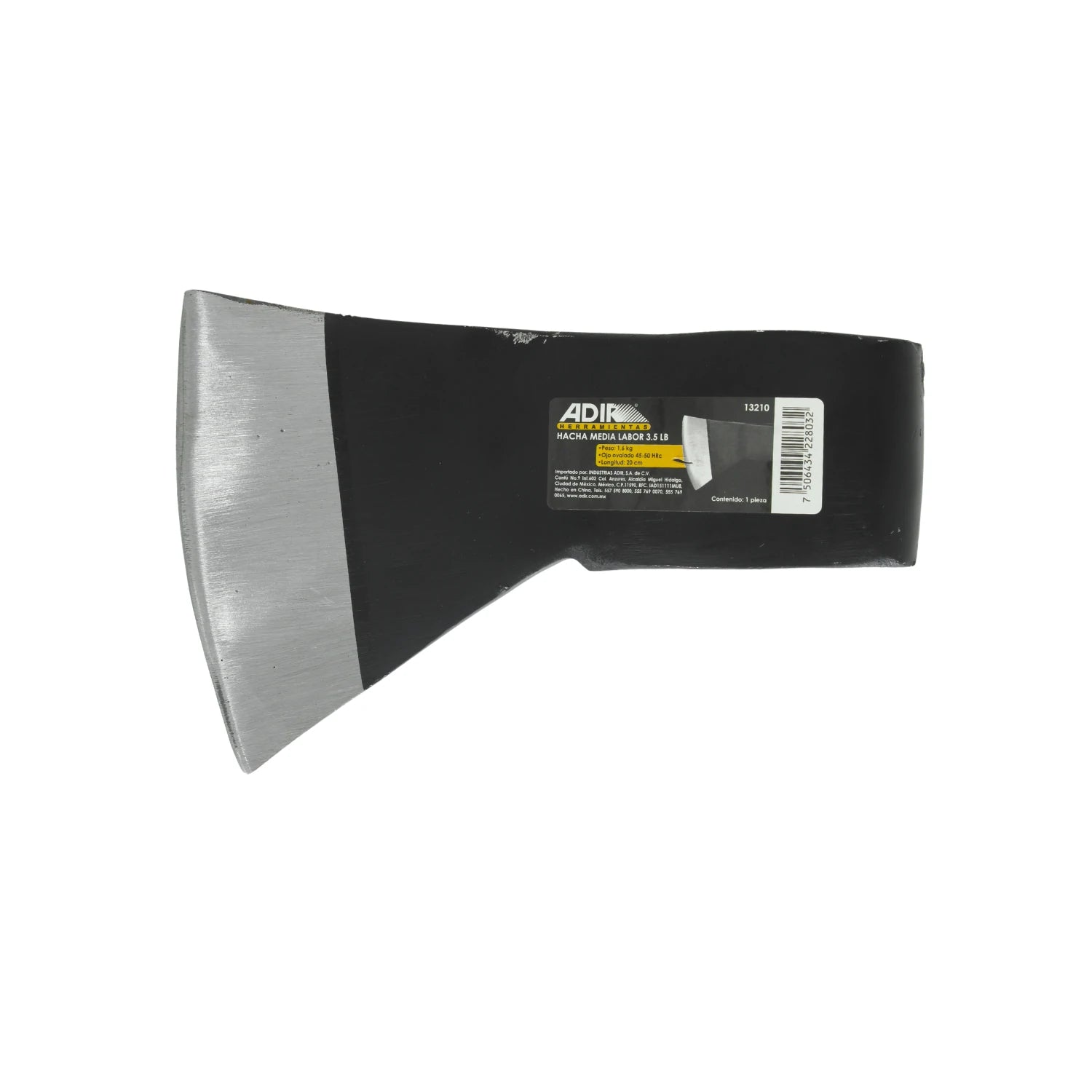 Hacha Adir media labor 3.5 lb negra y plateada sin mango para corte de madera, modelo 13210