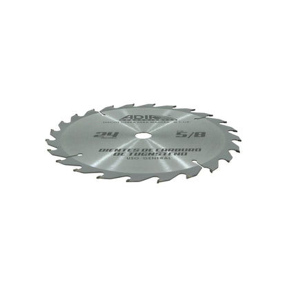 Disco sierra circular Adir 7-1/4" 24 dientes carburo tungsteno para madera, eje 5/8 uso general.