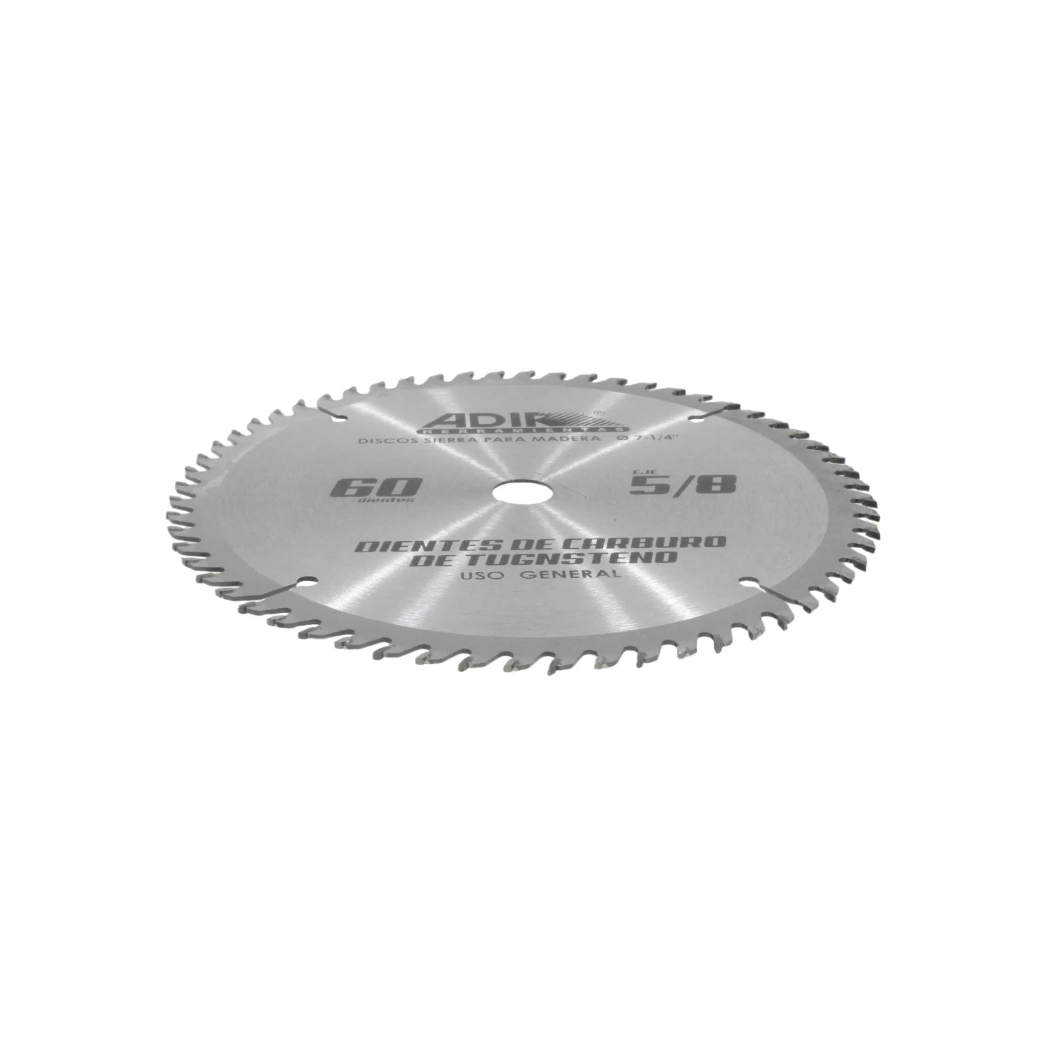 Disco sierra circular Adir 7 1/4" 60 dientes para madera, carburo tungsteno, eje 5/8" uso general