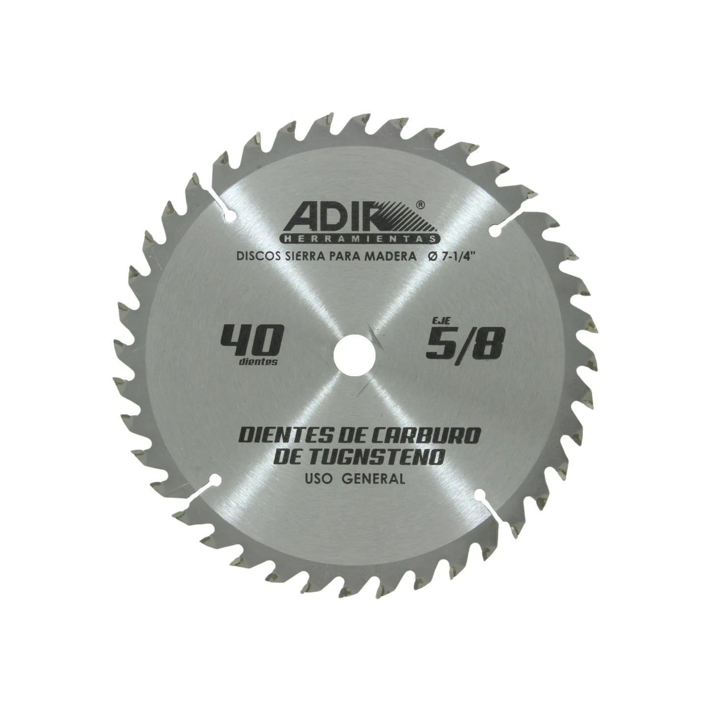 Disco sierra circular Adir 7-1/4" para madera 40 dientes de carburo de tungsteno, eje 5/8"