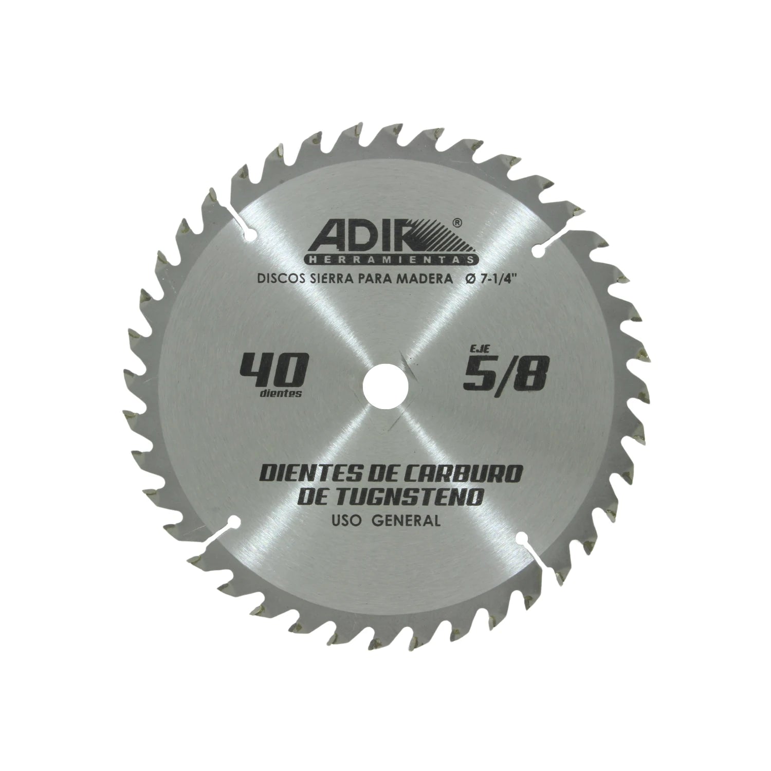Disco sierra circular Adir 7-1/4" para madera 40 dientes de carburo de tungsteno, eje 5/8"