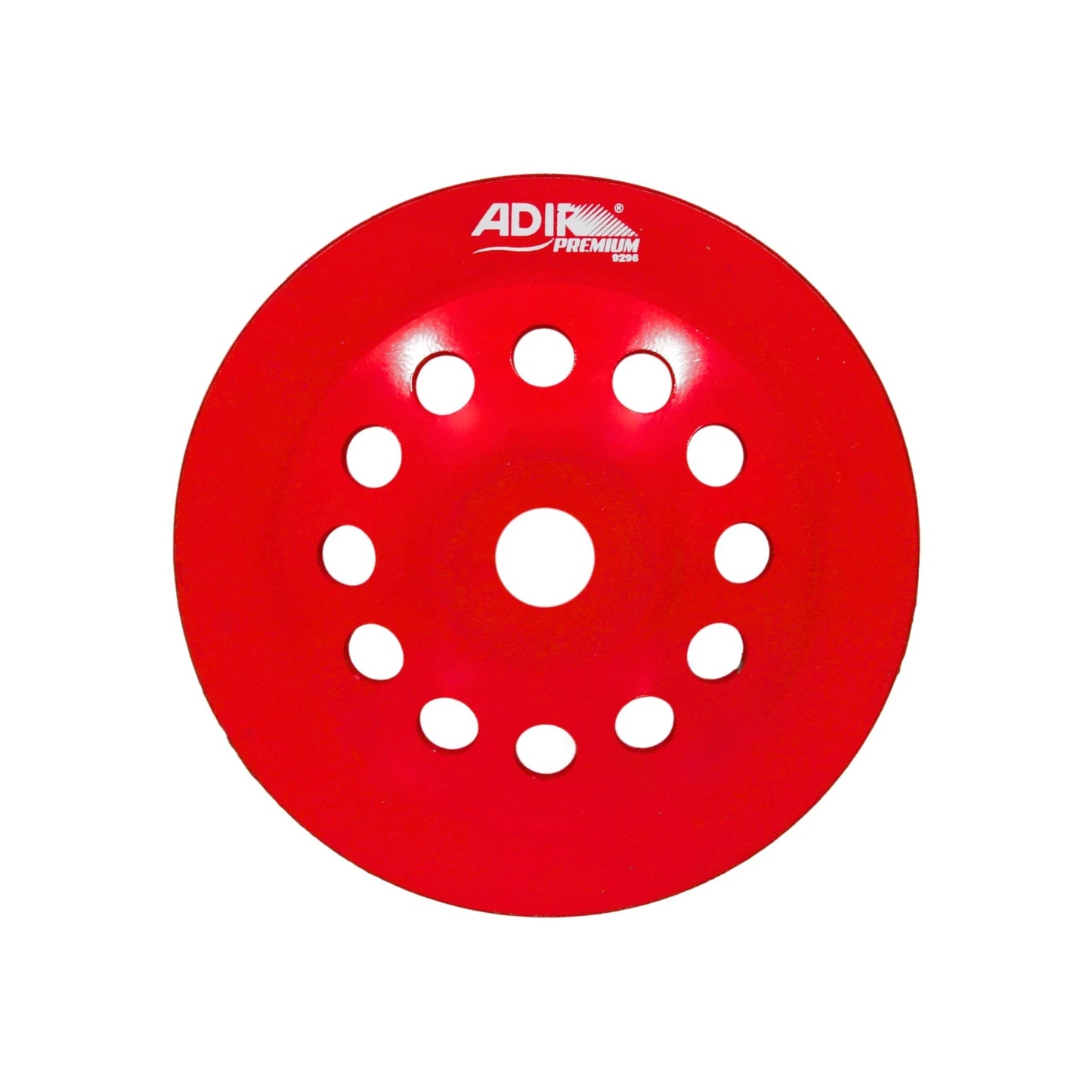 Copa diamante ADIR PREMIUM 9296 roja con orificios para desbaste y pulido de concreto y mampostería