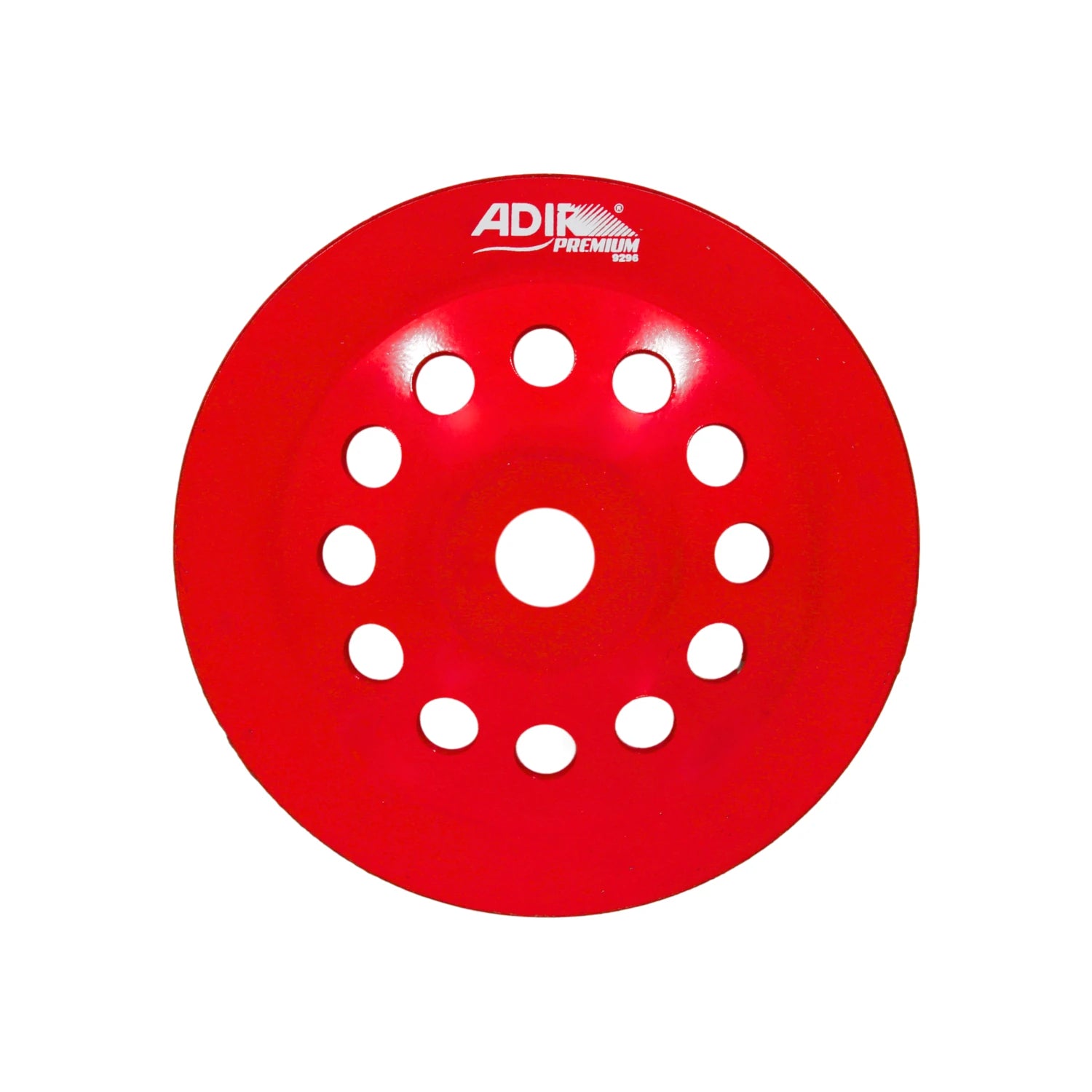 Copa diamante ADIR PREMIUM 9296 roja con orificios para desbaste y pulido de concreto y mampostería