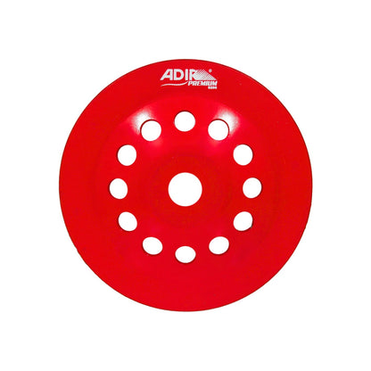 Copa diamante ADIR PREMIUM 9296 roja con orificios para desbaste y pulido de concreto y mampostería