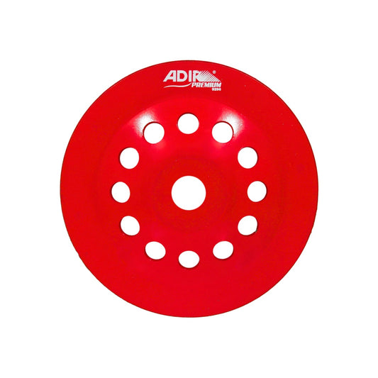 Copa diamante ADIR PREMIUM 9296 roja con orificios para desbaste y pulido de concreto y mampostería