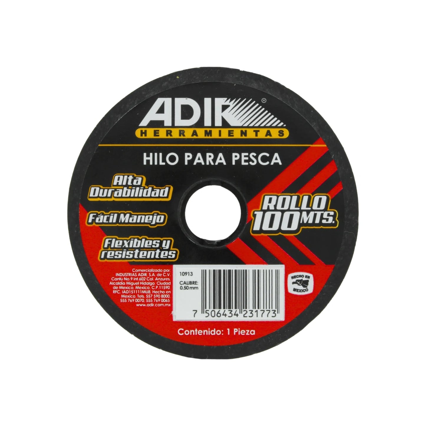 Hilo de pesca Adir 0.50mm x 100 metros, carrete negro de alta durabilidad y fácil manejo