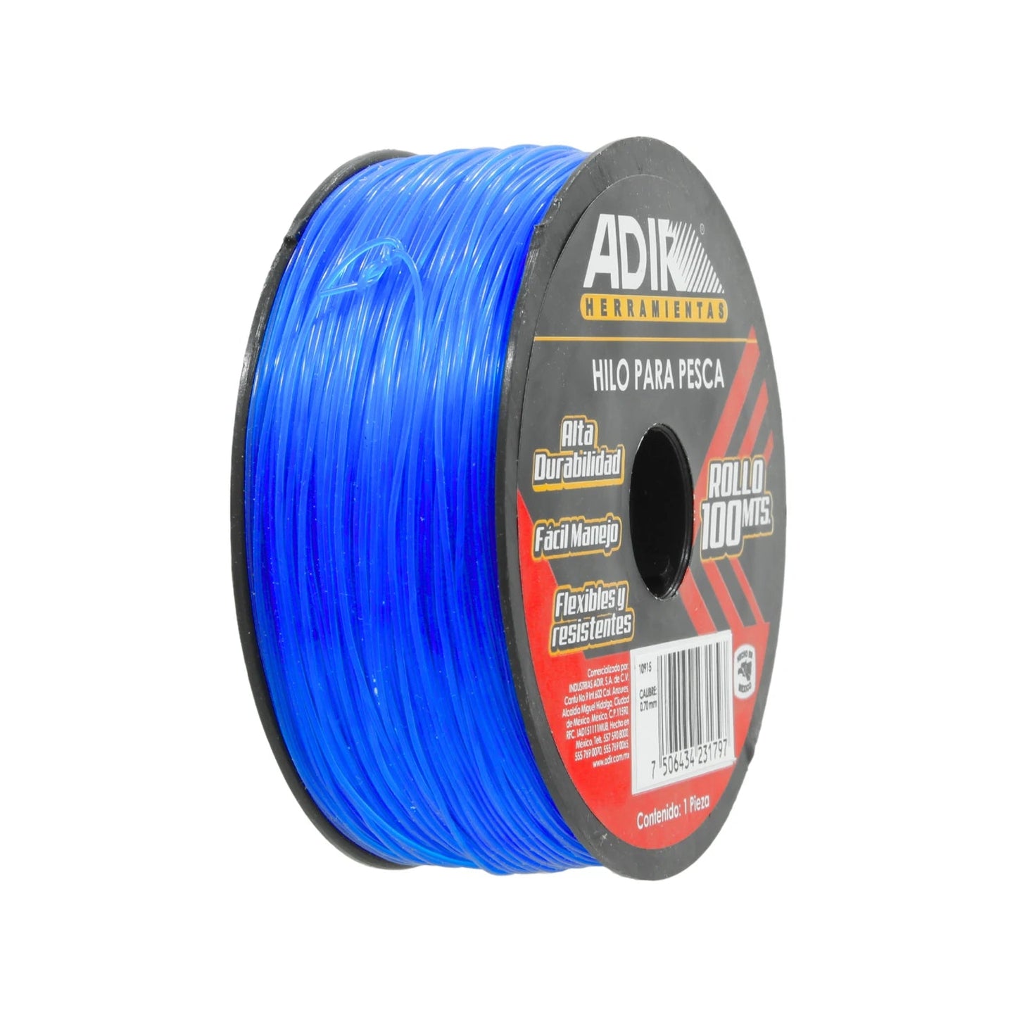 Hilo de pesca Adir azul 0.70mm x 100m, resistente y flexible para alta durabilidad en captura