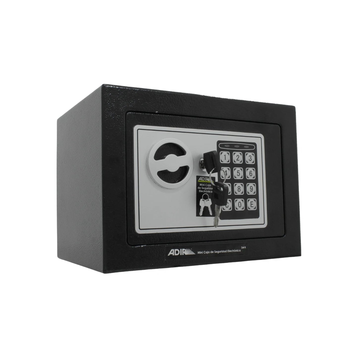 Mini caja de seguridad electrónica Adir 341 negra con teclado digital y doble llave para hogar u oficina