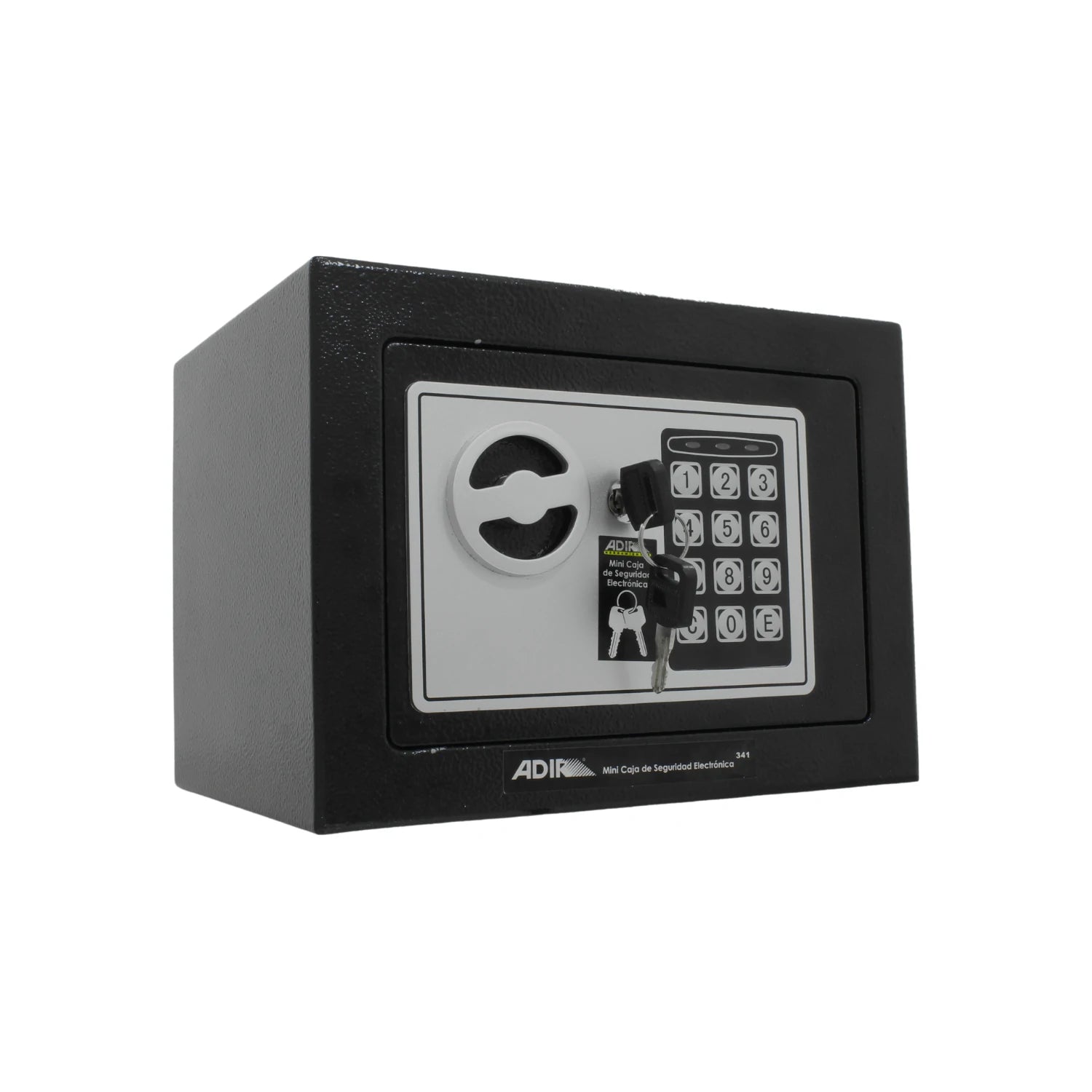 Mini caja de seguridad electrónica Adir 341 negra con teclado digital y doble llave para hogar u oficina