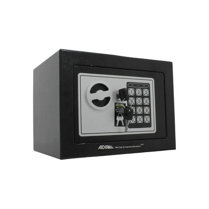 Mini caja de seguridad electrónica Adir 341 negra con teclado digital y doble llave para hogar u oficina