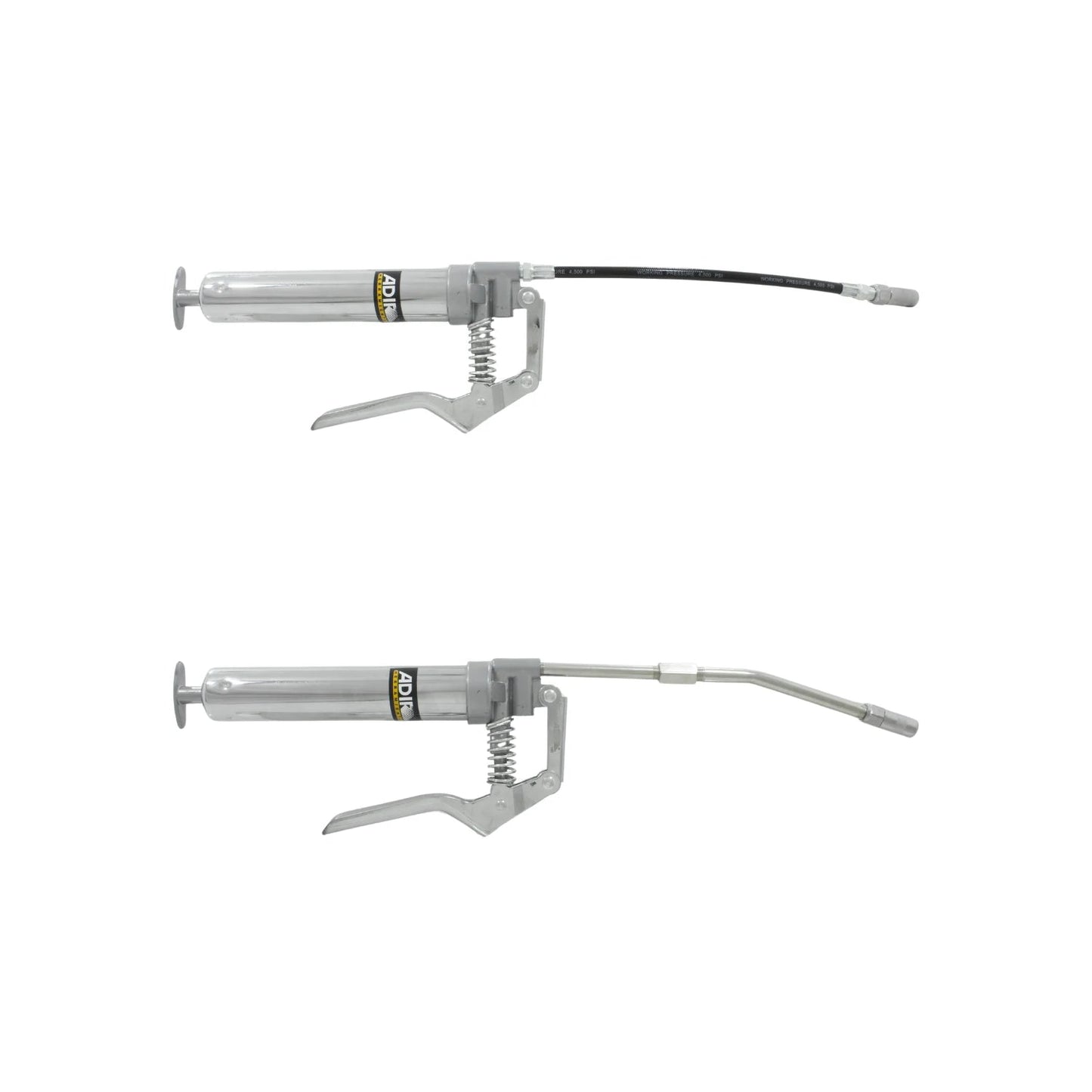 Inyector de grasa pistola Adir, kit con manguera flexible y tubo rígido, color plata y gris para taller.