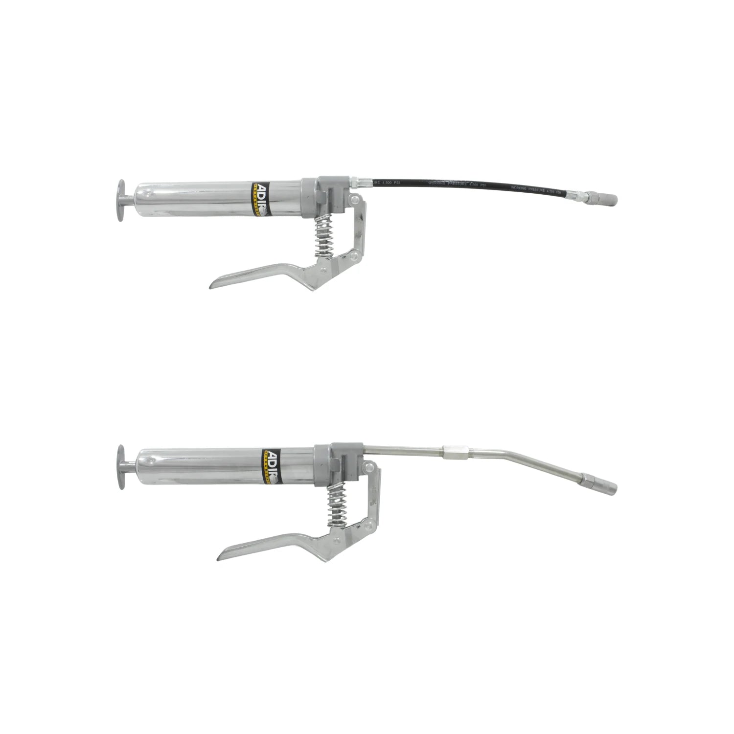 Inyector de grasa pistola Adir, kit con manguera flexible y tubo rígido, color plata y gris para taller.