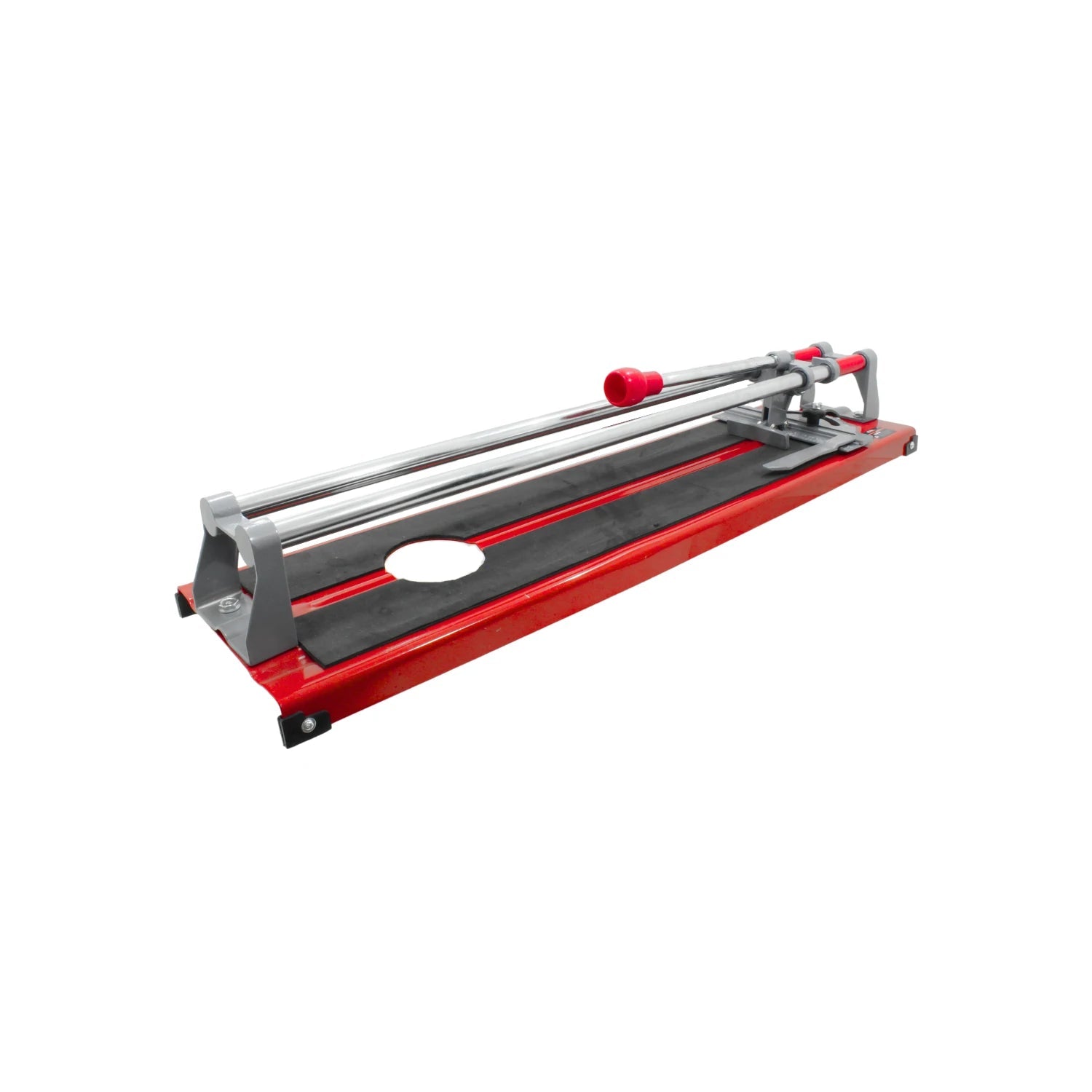 Cortadora de azulejo manual profesional roja, con guías de acero para cortes precisos en cerámica.