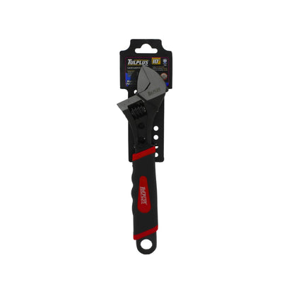 Llave ajustable TULPLUS 10 pulgadas, mango ergonómico negro y rojo para trabajos mecánicos.