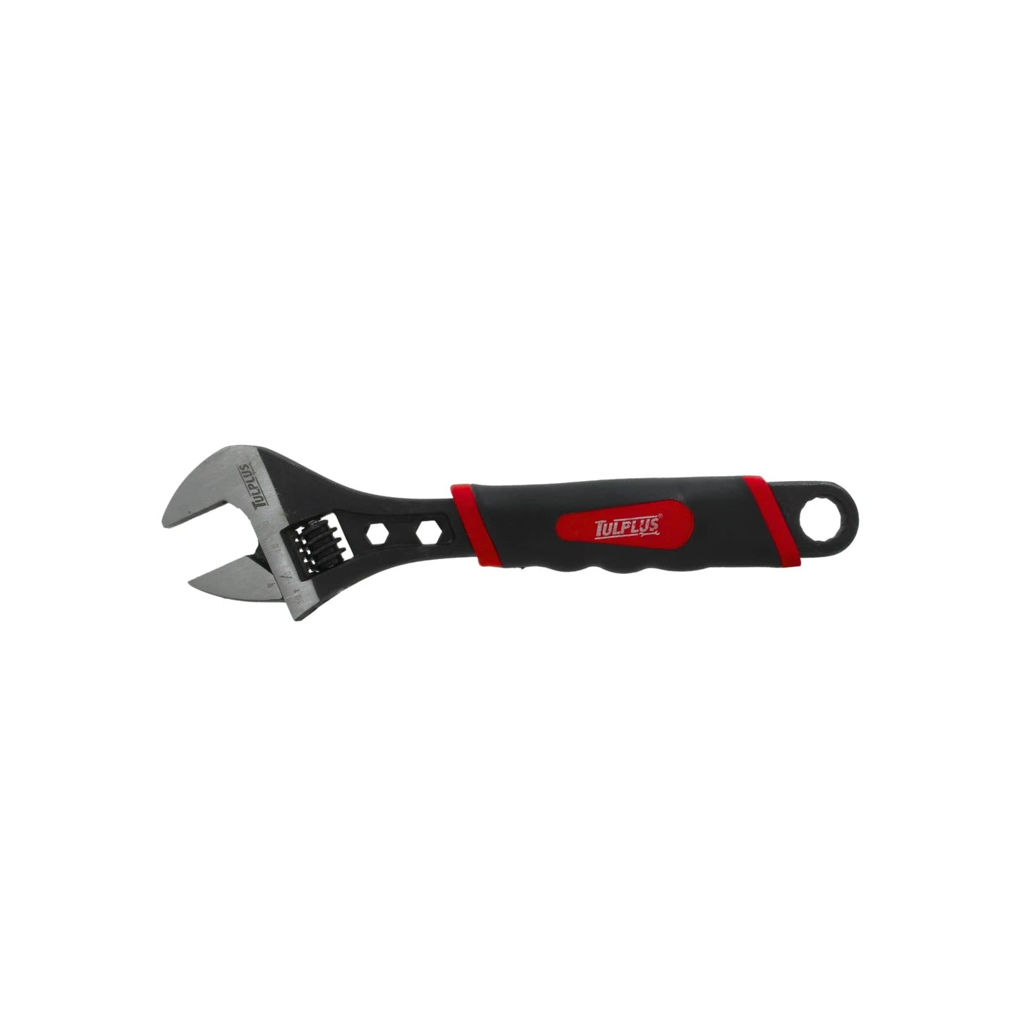 Llave perico ajustable TULPLUS 10 pulgadas con mango ergonómico negro y rojo, para mecánica y plomería