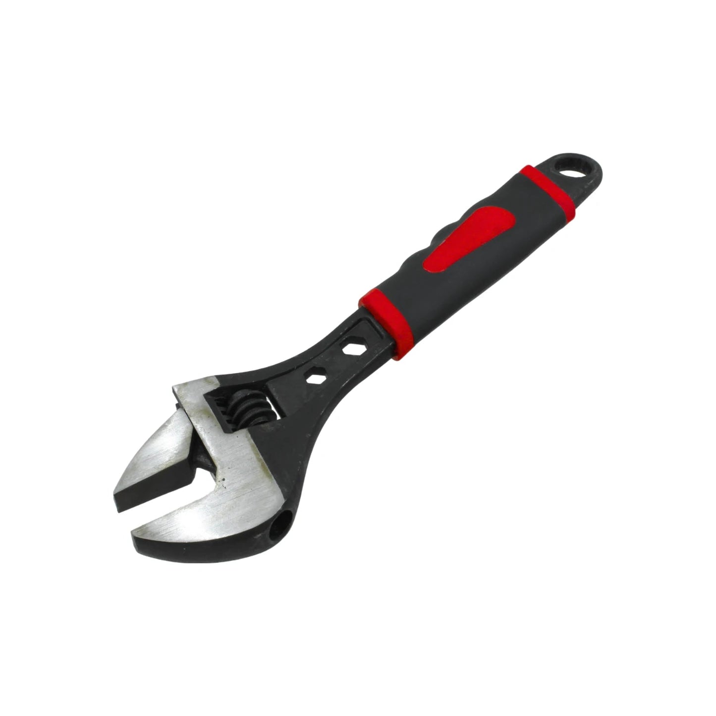 Llave perico ajustable negra con mango ergonómico rojo para mecánica y bricolaje