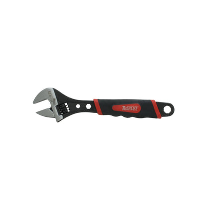 Llave perico ajustable TULPLUS con mango ergonómico negro y rojo, ideal para trabajos de ferretería.