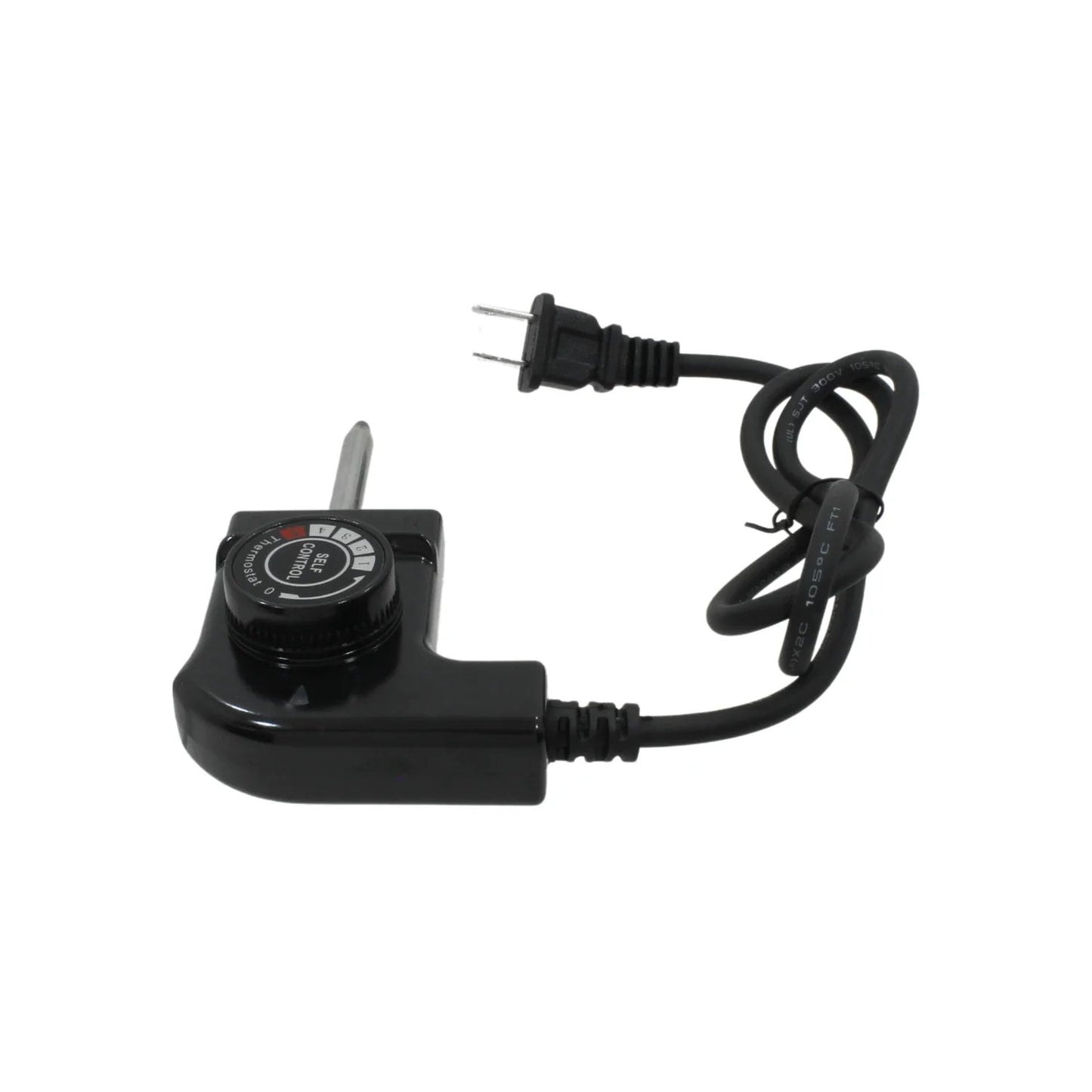 Termostato de control de temperatura negro desmontable con perilla reguladora y cable de alimentación para electrodomésticos