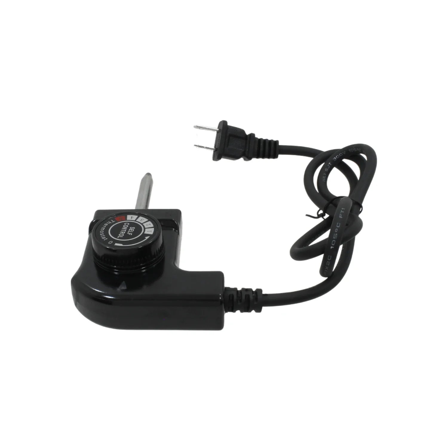 Termostato de control de temperatura negro desmontable con perilla reguladora y cable de alimentación para electrodomésticos