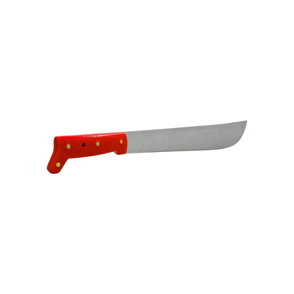 Machete pulido de 18" con hoja de acero y mango ergonómico rojo para trabajos de corte en jardín o campo