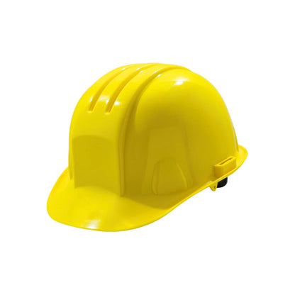 Casco protector de seguridad amarillo para obras y construcción, alta visibilidad.