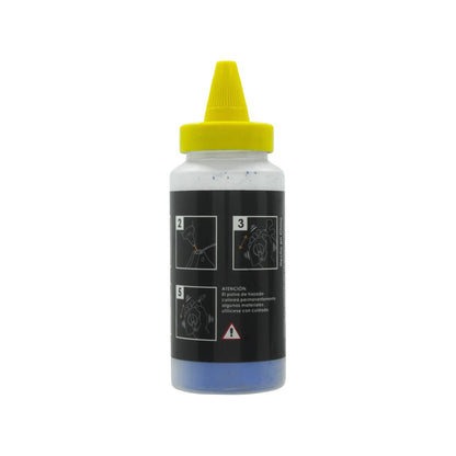 Bote de recarga de polvo azul para tiralíneas, ideal para marcaje en construcción y carpintería, tapa amarilla
