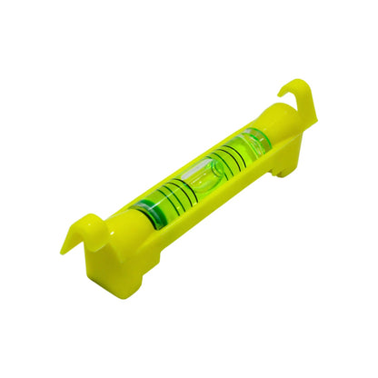 Nivel de burbuja amarillo compacto con soportes para superficies y tuberías