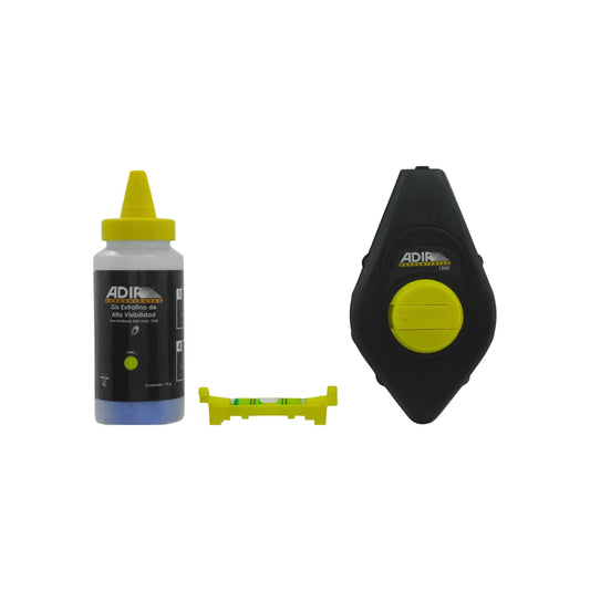 Kit tiralíneas Adir 1260 negro con gis azul 115g y nivel de burbuja amarillo para marcado preciso