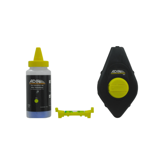 Tiralíneas Adir 1261 negro/amarillo, incluye gis azul de alta visibilidad y nivel de burbuja. Herramienta de marcado.