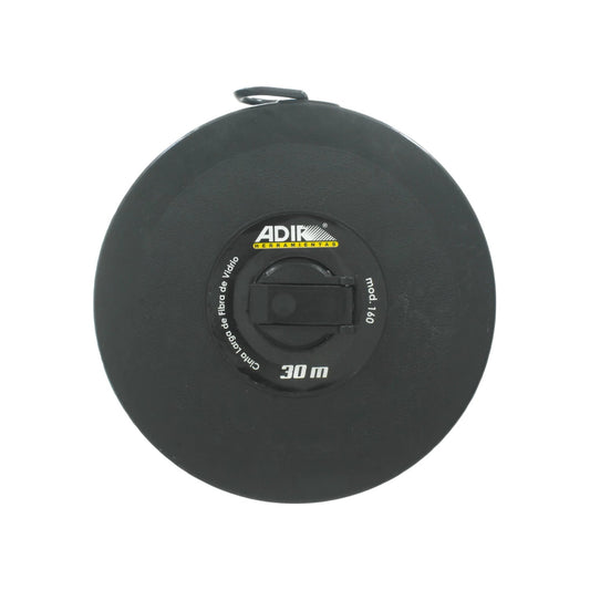 Cinta métrica larga Adir 30m fibra de vidrio, mod. 160 negra, para medir distancias en construcción.