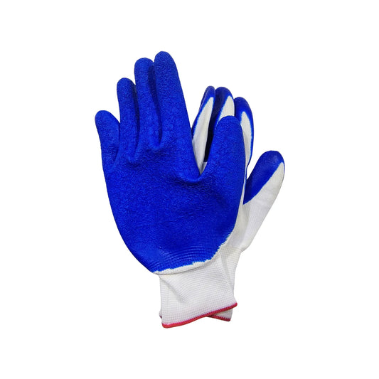 Guantes de protección azules y blancos, palma de nitrilo texturizada para agarre industrial seguro