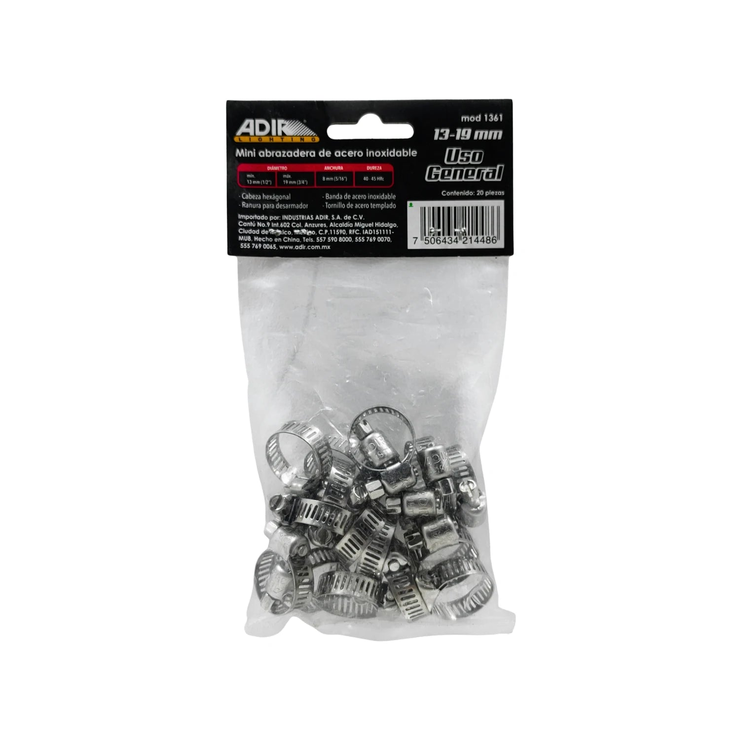 Mini abrazaderas ADIR de acero inoxidable 13-19mm, 20 piezas, tornillo templado, uso general