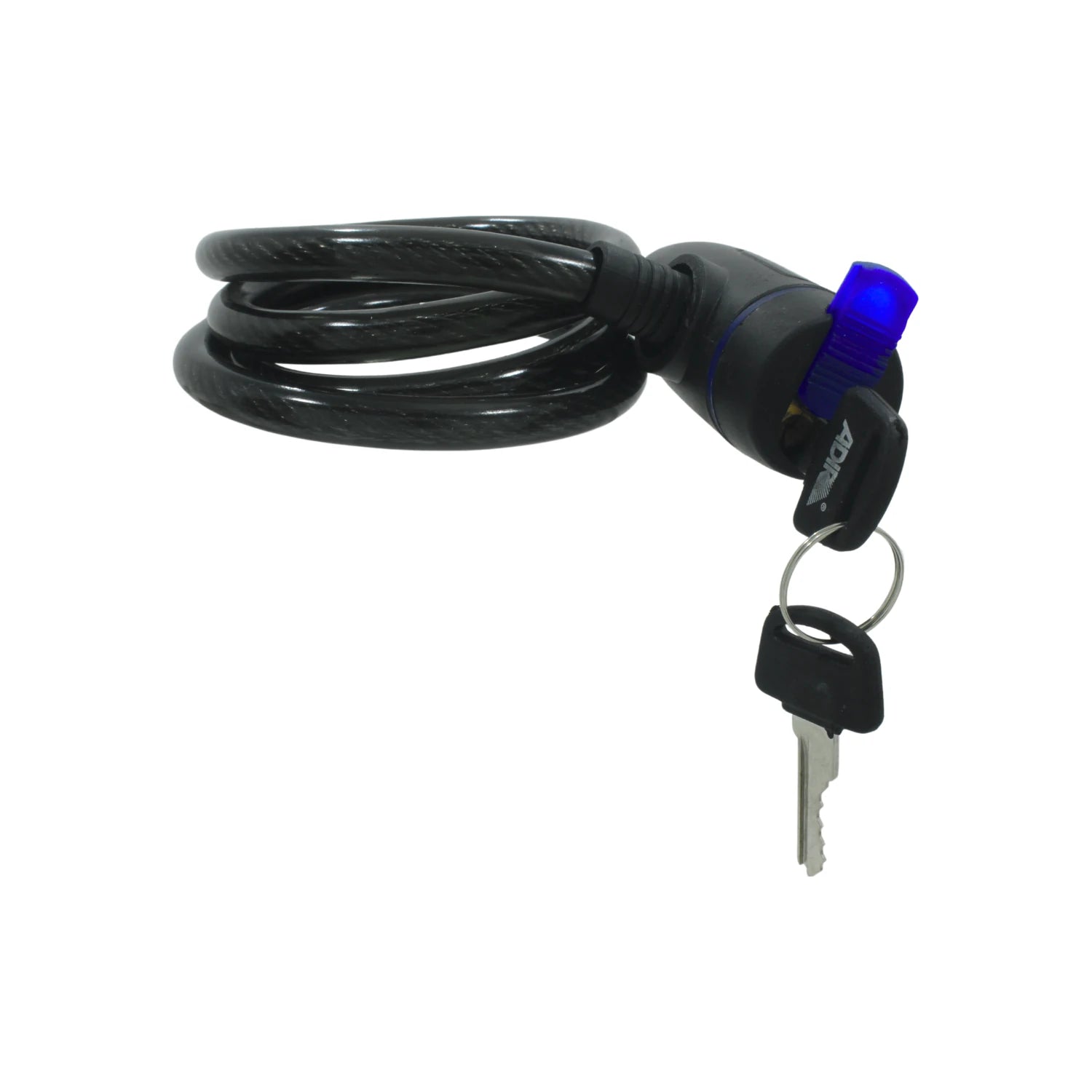 Candado flexible Adir de cable de acero negro enrollado con llaves y mecanismo de seguridad azul para bicicleta
