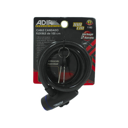 Candado de cable flexible Adir negro 100cm con 2 llaves para bicicleta o moto seguridad antirrobo