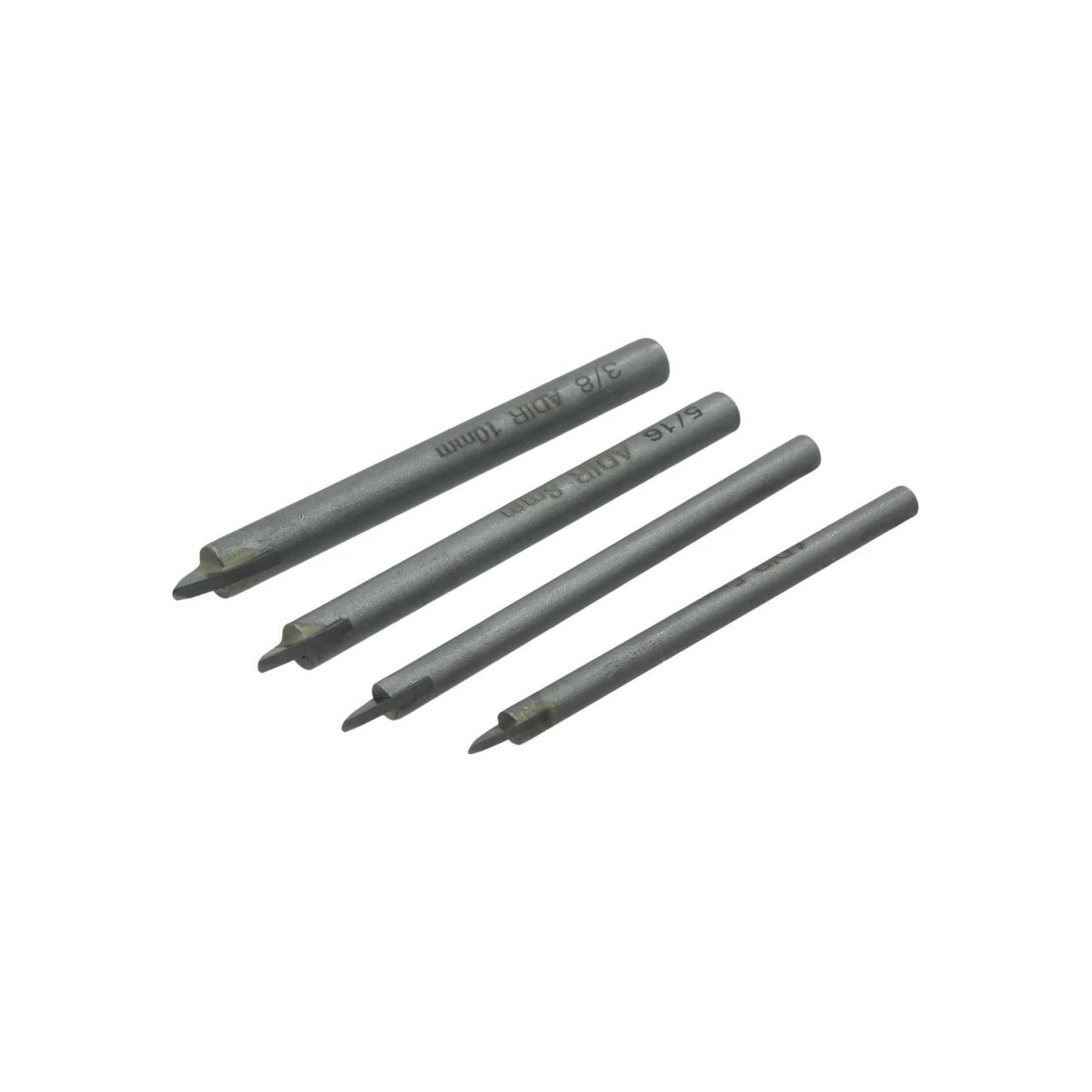 Juego de 4 brocas ADiR para vidrio y cerámica, puntas de 3/8" (10mm) y 5/16" (8mm) para taladro.
