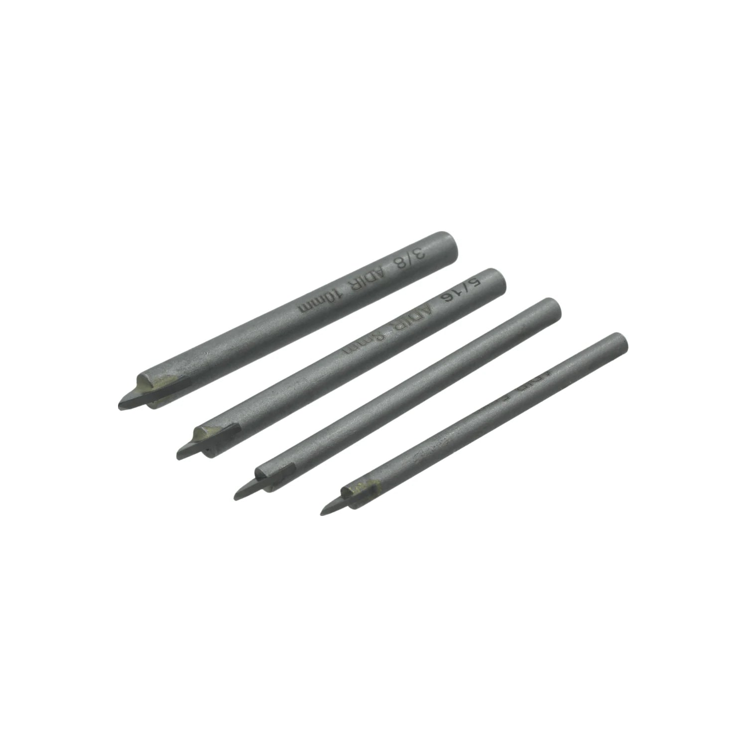 Juego de 4 brocas ADiR para vidrio y cerámica, puntas de 3/8" (10mm) y 5/16" (8mm) para taladro.