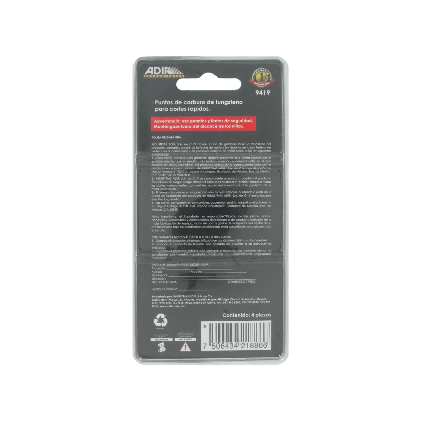 Juego de brocas ADIR de carburo de tungsteno para vidrio, 4 piezas para cortes rápidos