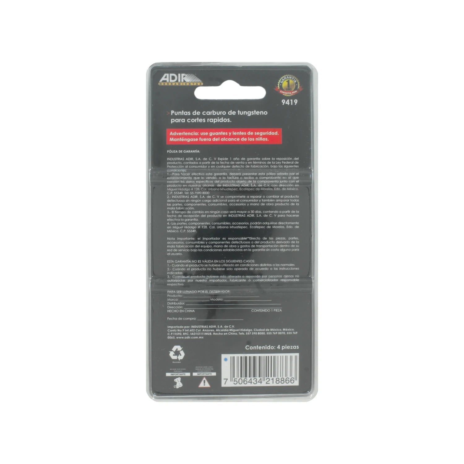 Juego de brocas ADIR de carburo de tungsteno para vidrio, 4 piezas para cortes rápidos
