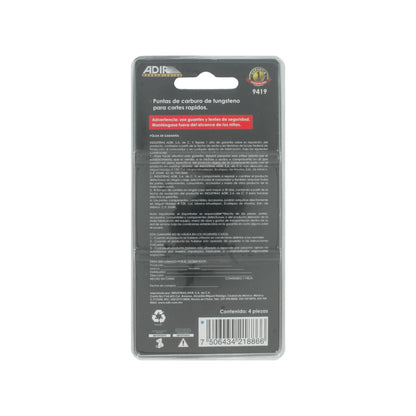 Juego de brocas ADIR de carburo de tungsteno para vidrio, 4 piezas para cortes rápidos