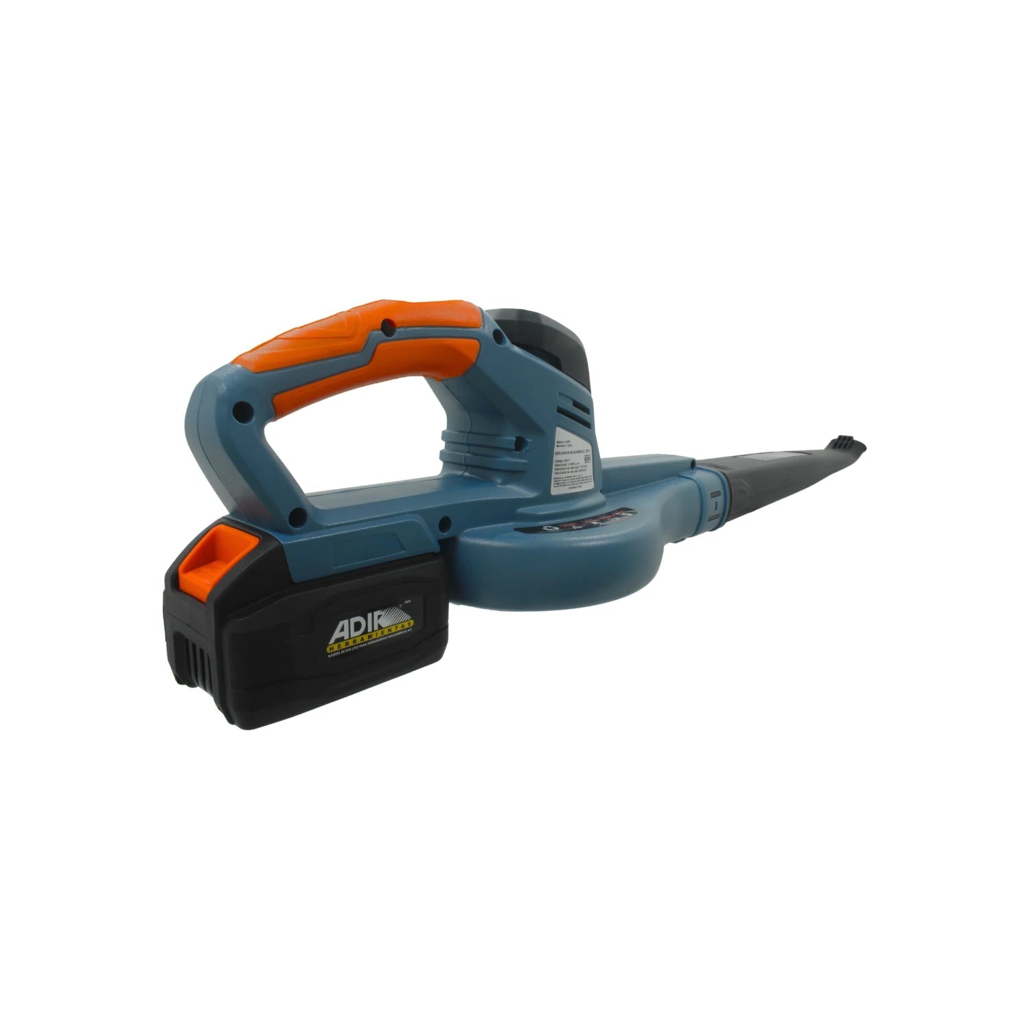Sopladora inalámbrica Adir 20V azul con batería, herramienta portátil para limpieza de jardín y taller.