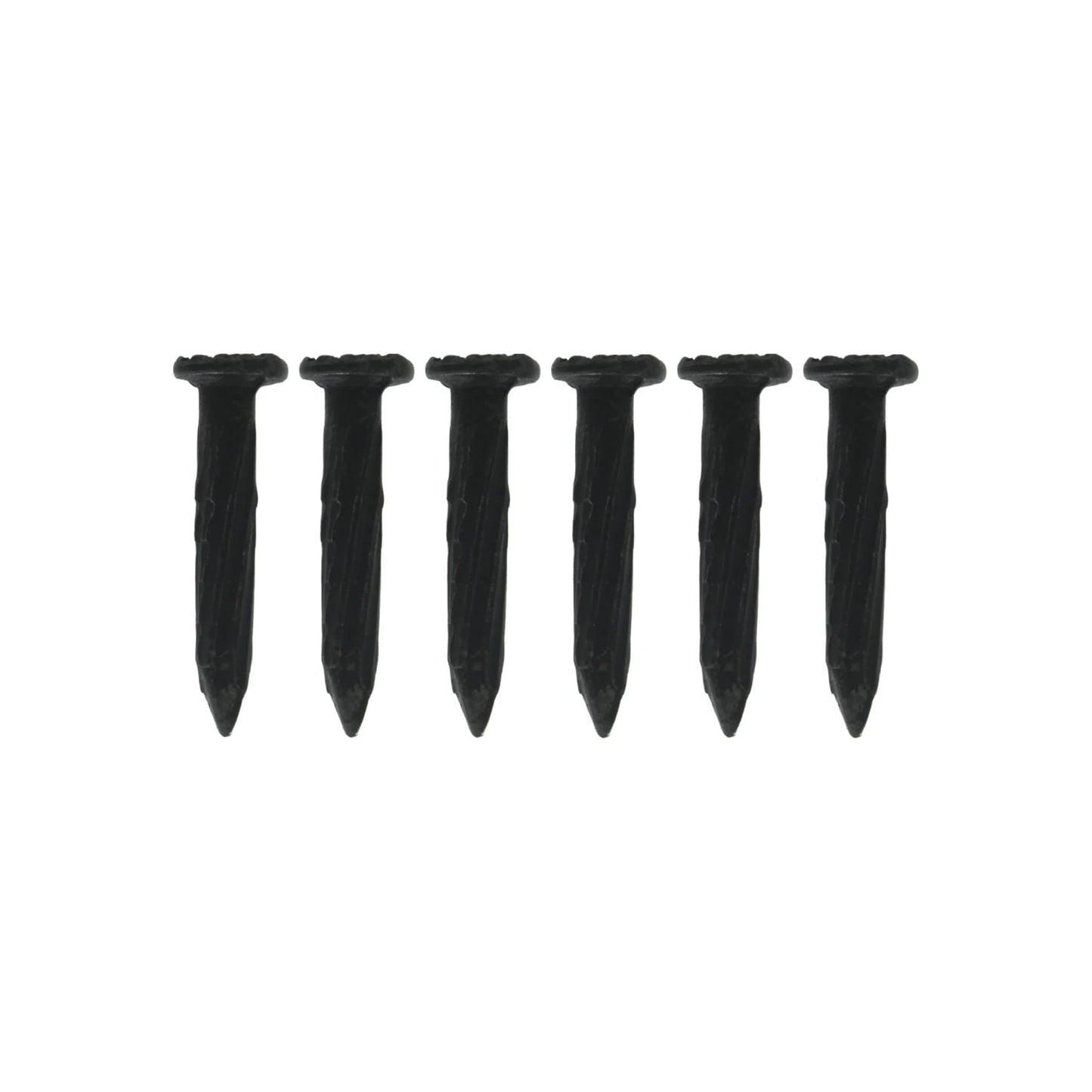 Pack de 6 clavos negros para concreto, calibre 8, cabeza plana y cuerpo robusto para fijación en mampostería.