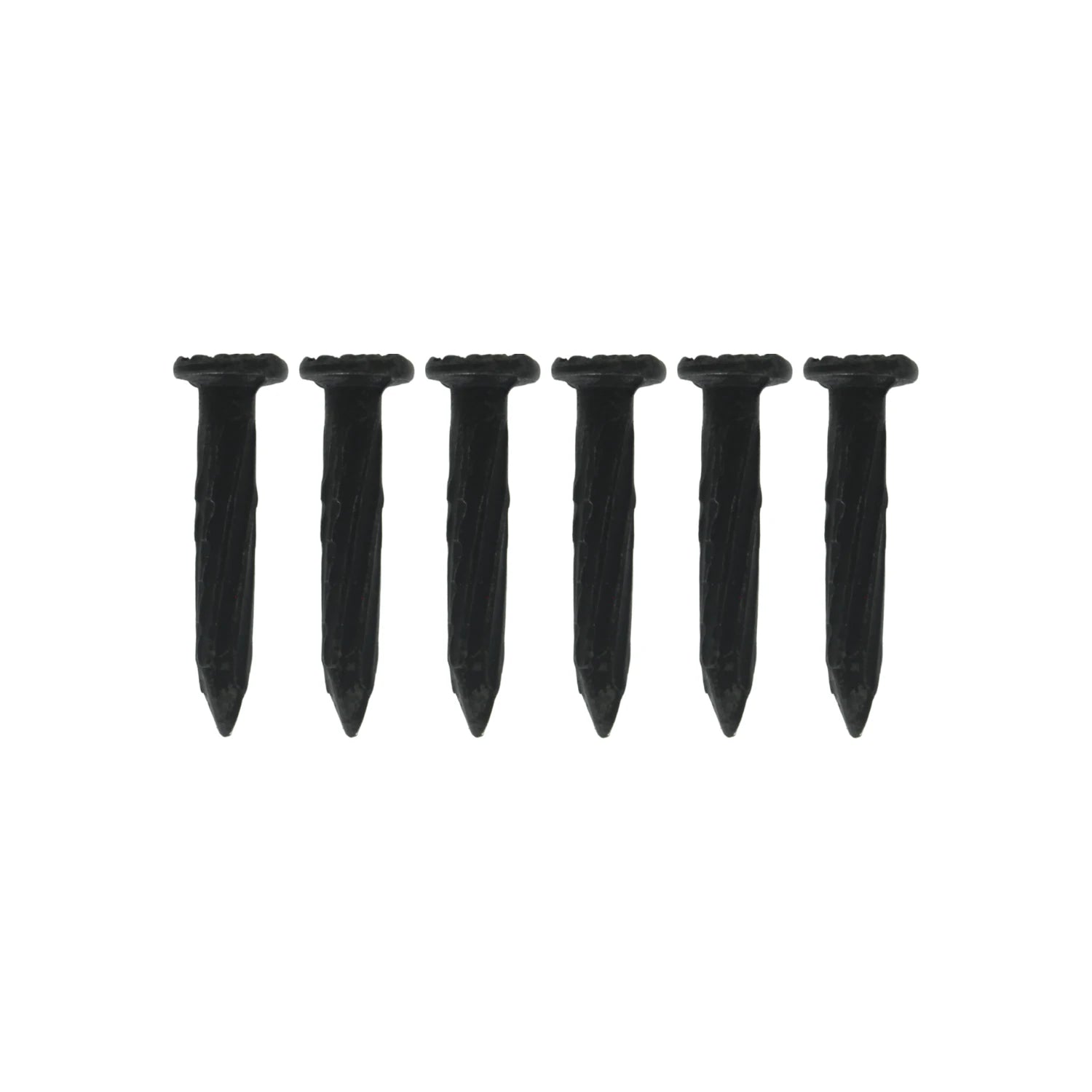 Pack de 6 clavos negros para concreto, calibre 8, cabeza plana y cuerpo robusto para fijación en mampostería.