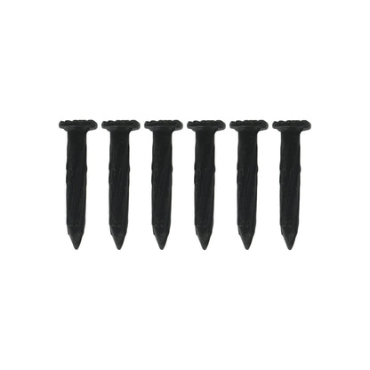 Pack de 6 clavos negros para concreto, calibre 8, cabeza plana y cuerpo robusto para fijación en mampostería.
