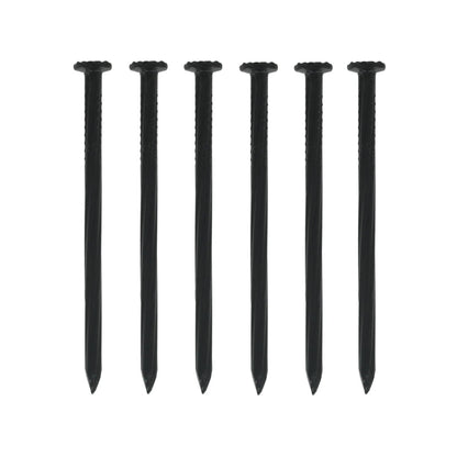 Seis clavos negros para concreto de 3 pulgadas, calibre 8, para fijación resistente en mampostería.