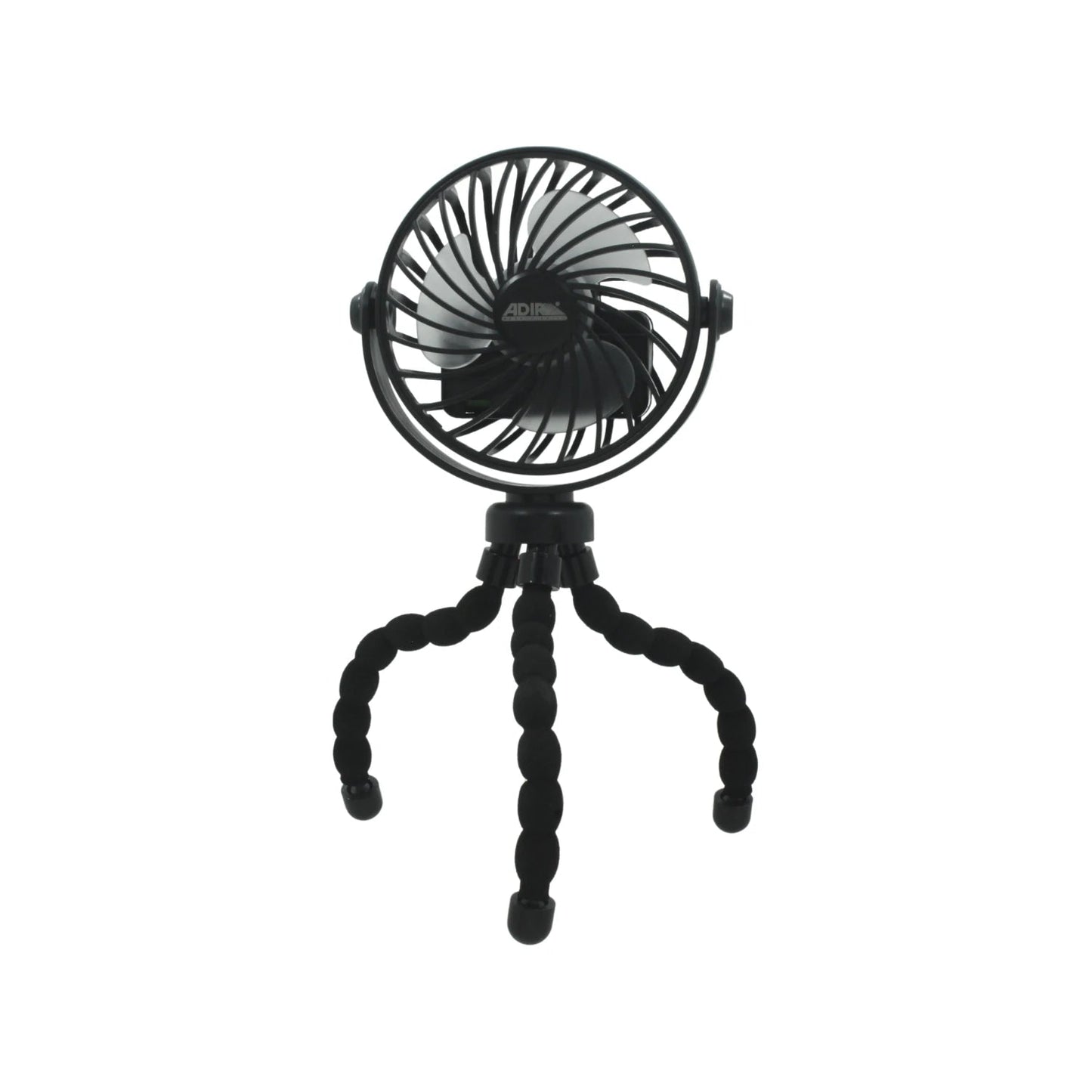 Ventilador mini portátil Adir negro con trípode flexible para escritorio o camping